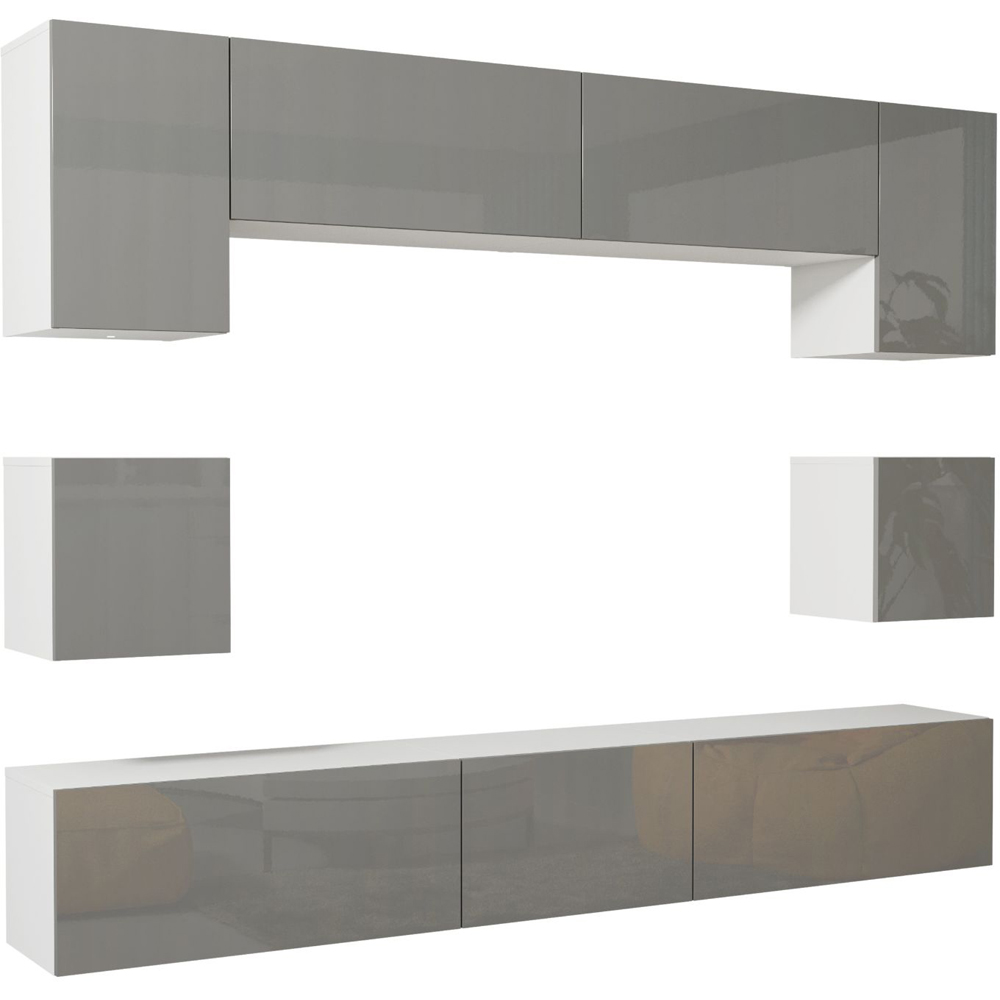 Creative Furniture Panorama White and Grey Gloss 9 Door Wall-Mounted TV Unit Image 2