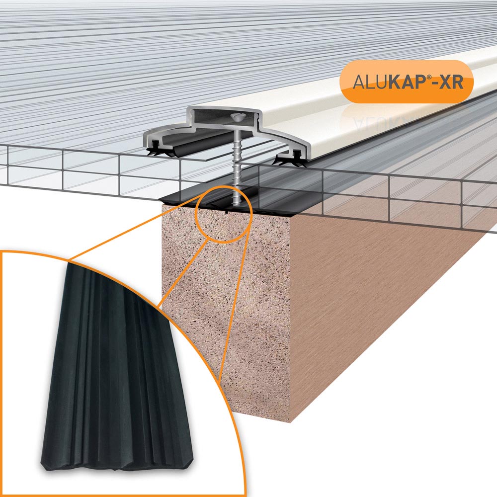 Alukap-XR 60mm White Aluminium Glazing Bar System 3.0m with 55mm Slot Fit Rafter Gasket Image 3