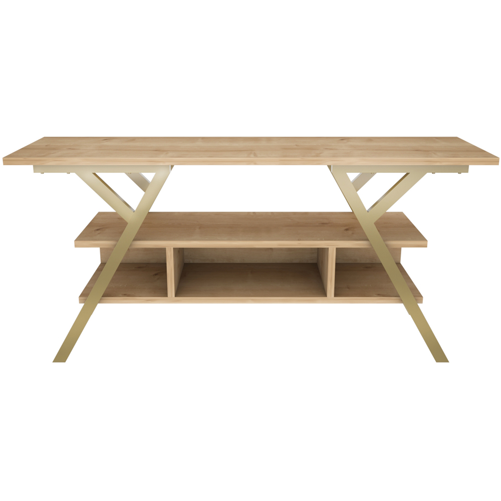 Decorotika Minerva Decorative 4 Open Shelf Gold and Oak TV Unit Image 3