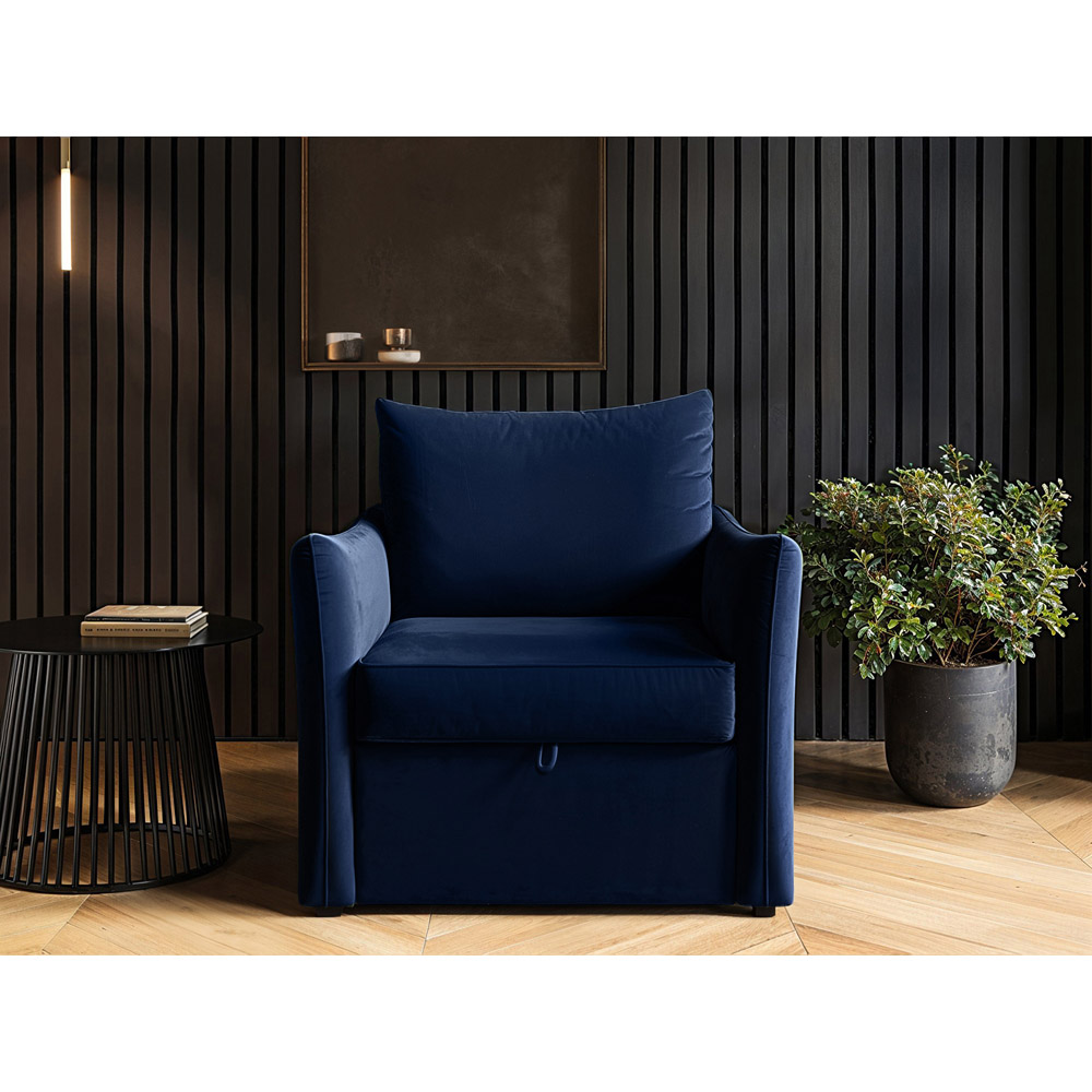 Solace+Co Skyler Navy Velvet Armchair Bed Image 4