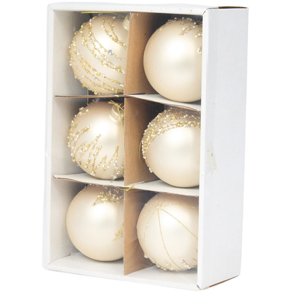 Pack of 6 Glass Baubles Champagne Image 5