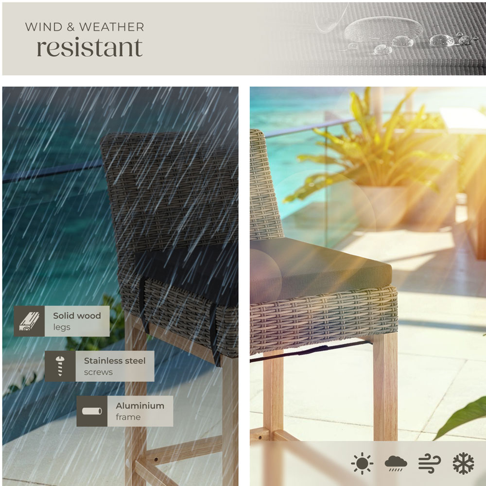 tectake Latina Nature Polyrattan and Aluminium Frame Bar Stool Image 7