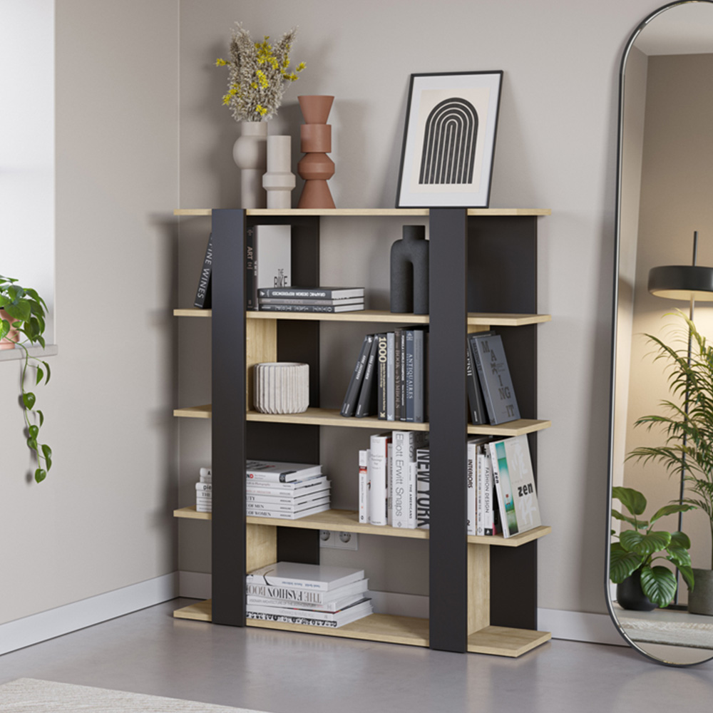 Decortie Tita Black and Dark Oak Effect Bookcase Image 4