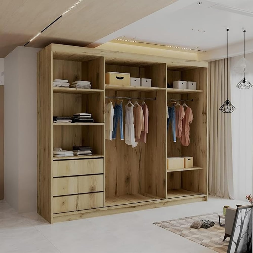 Sliding Wardrobes 4U 2 Sliding Door Oak Modern Central Grid Mirrored Wardrobe Image 4