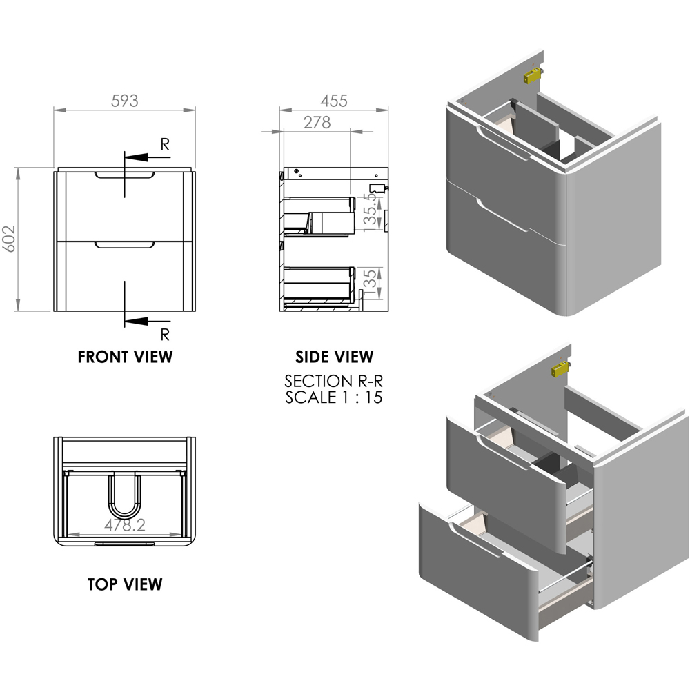 Bathstore Amalfi 2 Door Grey Wall Hung Basin Unit 600mm Image 6
