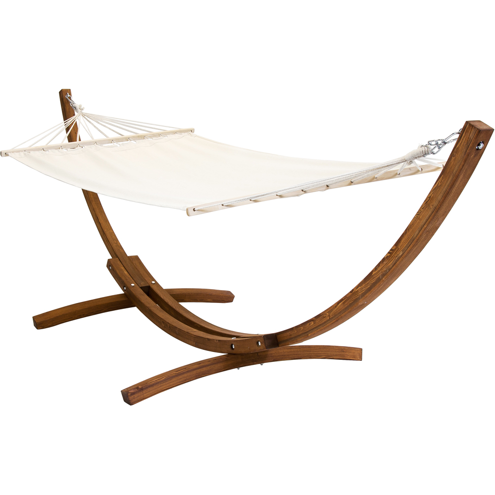 Charles Bentley Cream Canvas Hammock with Wooden Arc Stand Image 2