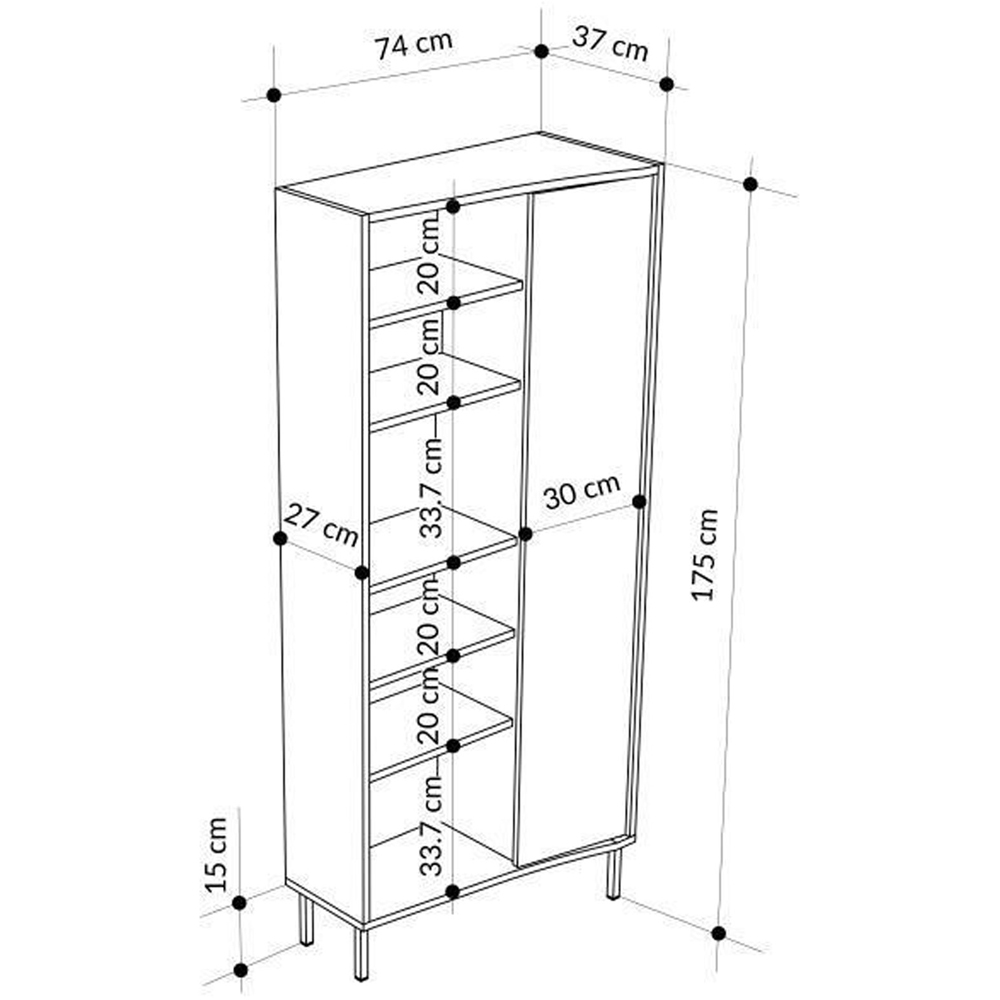 FWStyle Single Door 6 Shelf Ash Green Curved Modern Bookcase Image 7