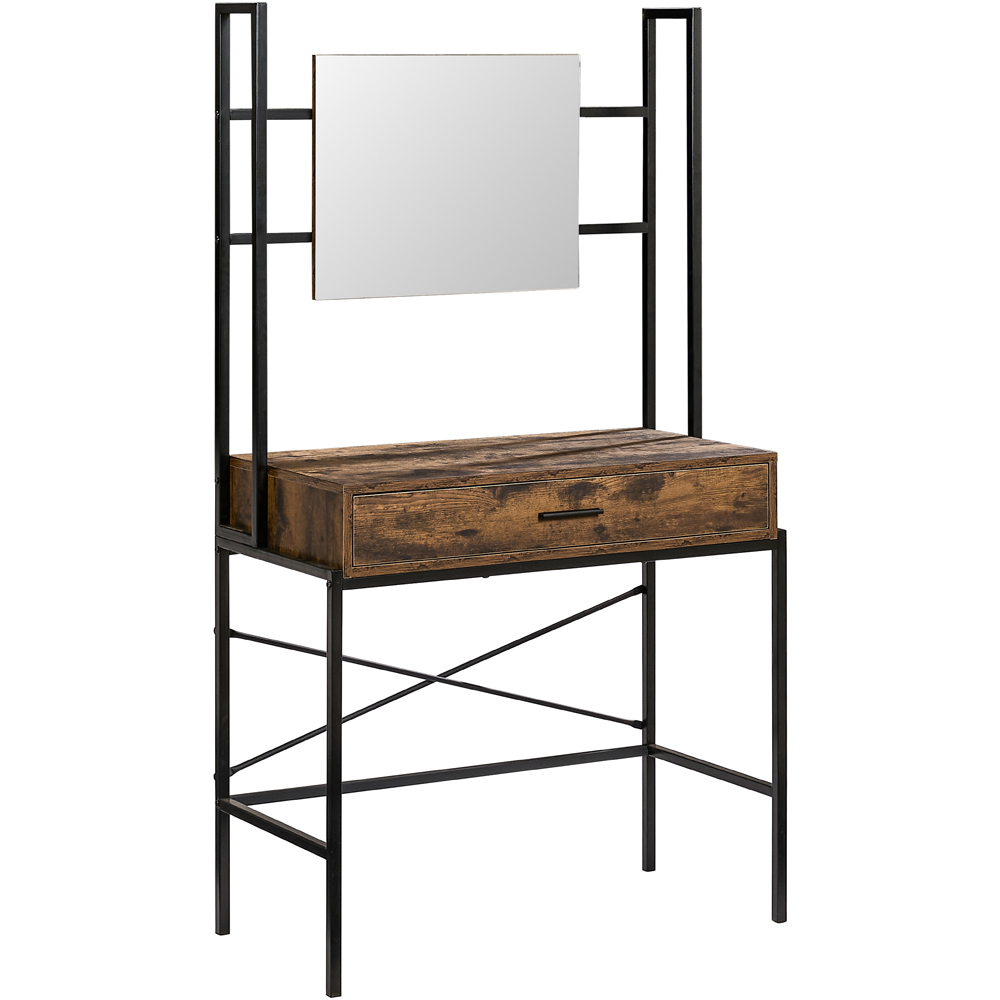 Vida Designs Brooklyn Single Drawer Dark Wood Industrial Vanity Dressing Table with Mirror Image 2