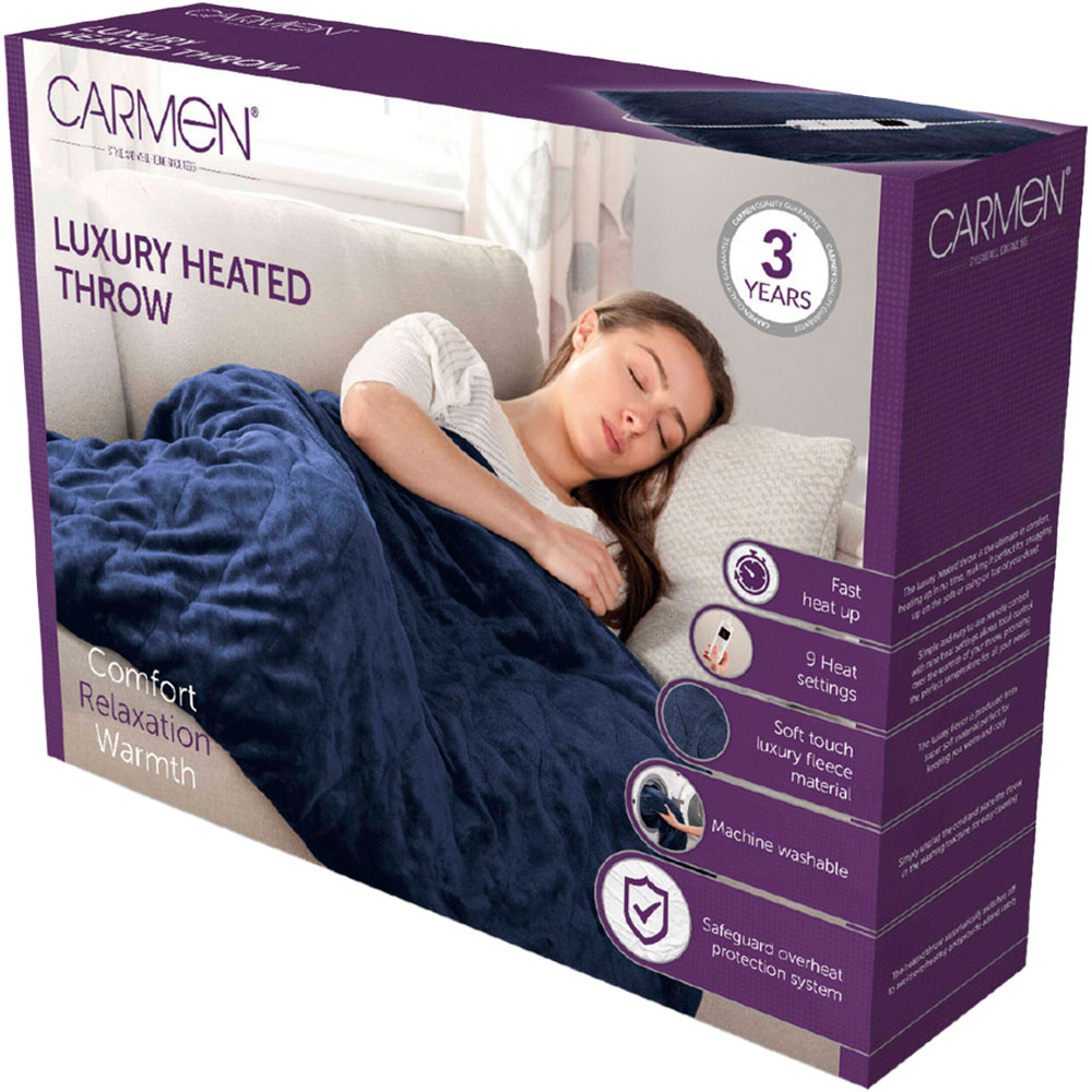 Carmen Blue Fleece Electric Heated Throw Over Blanket 160 x 130cm Image 2