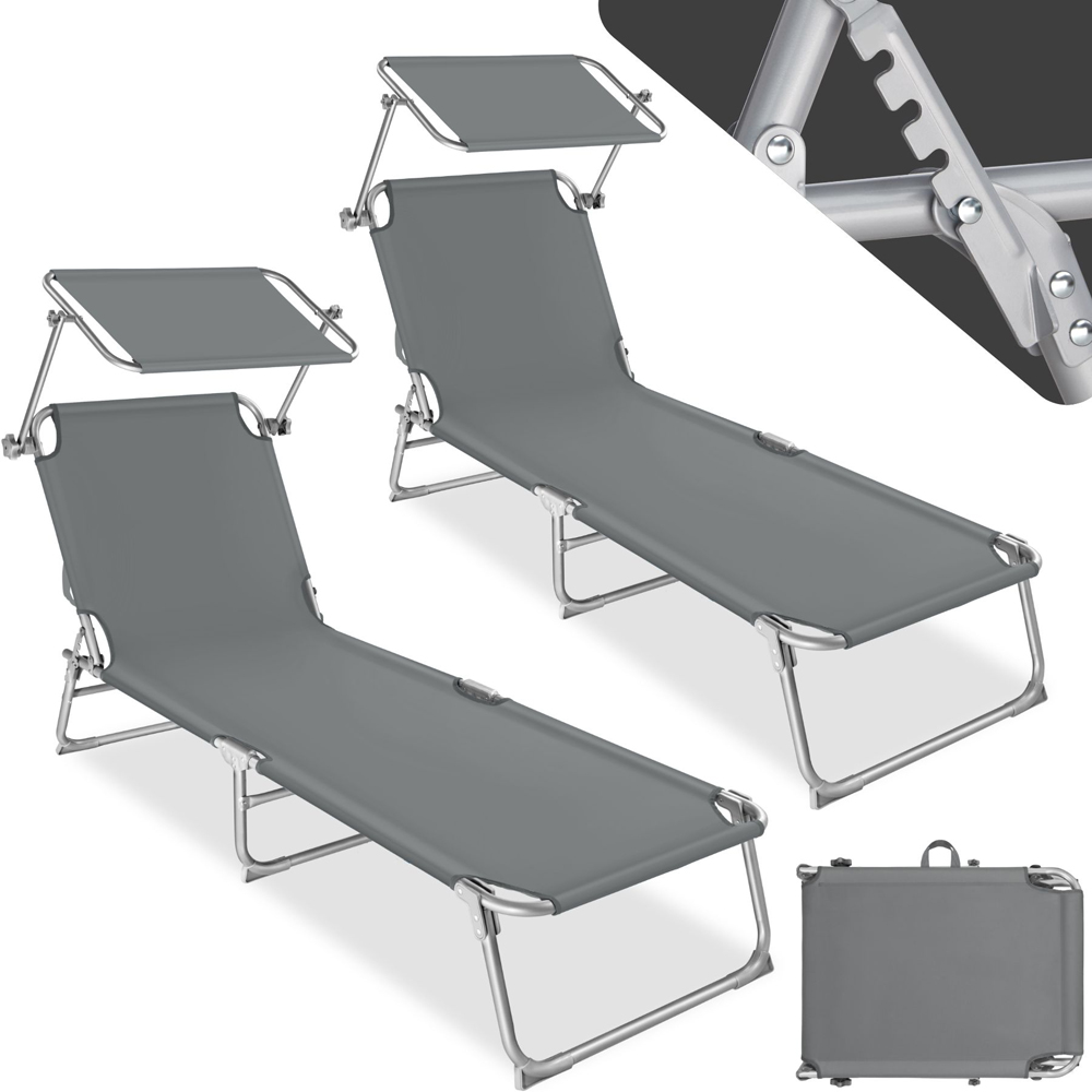tectake Set of 2 Grey 4 Step Backrest Foldable Sun Lounger Image 2