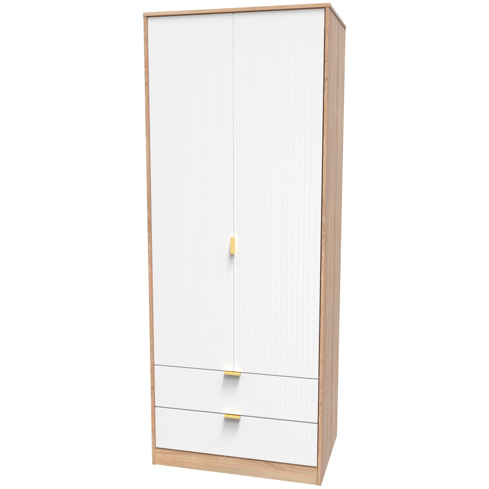 Crowndale 2 Door 2 Drawer White Matt and Bardolino Oak Wardrobe Ready Assembled Image 2