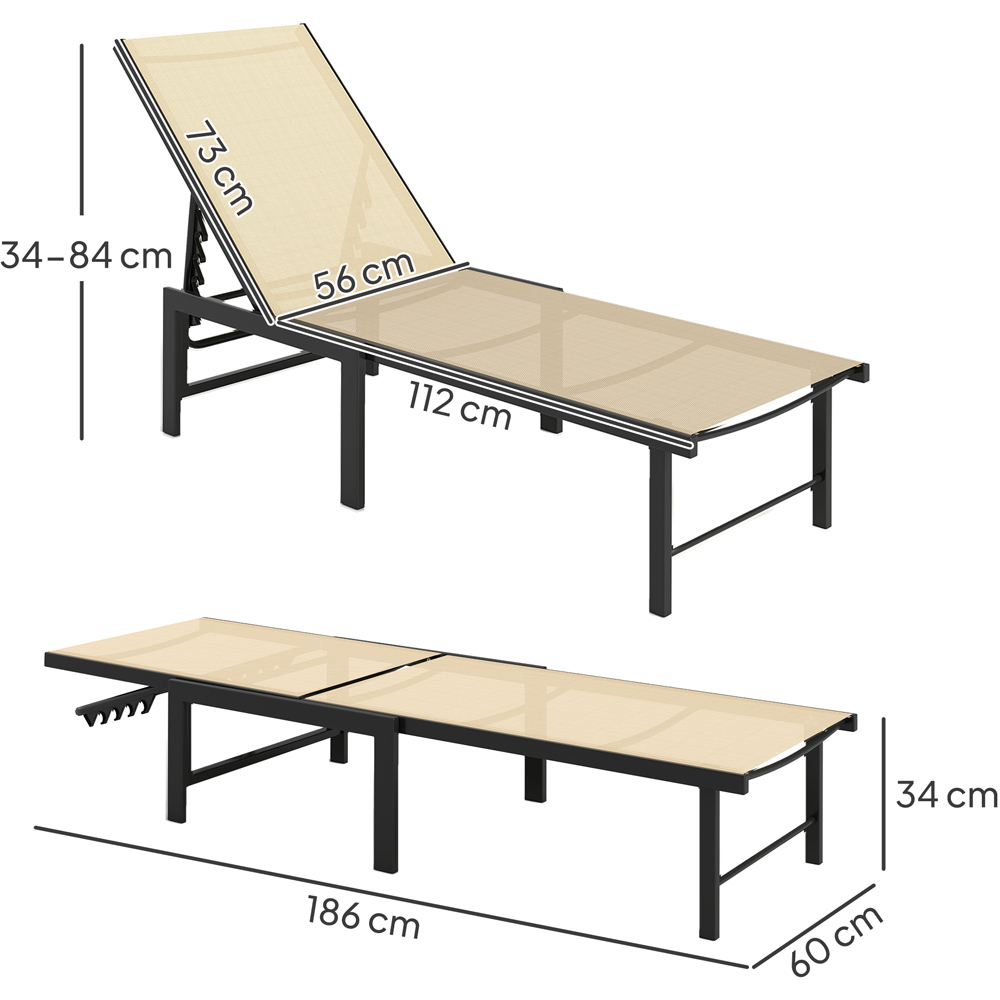 Outsunny Set of 2 Khaki 5 Level Adjustable Sun Lounger Image 9