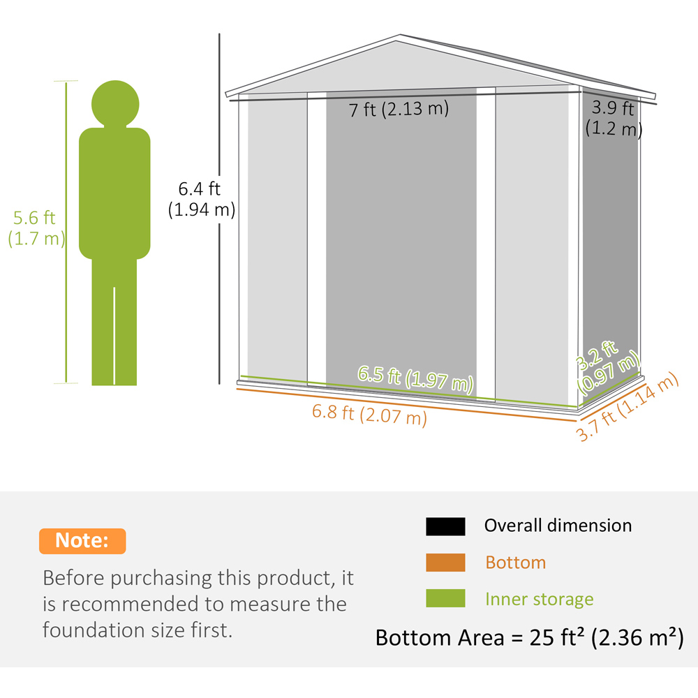 Outsunny 6.8 x 3.7ft Green Metal Shed with Lock Image 9