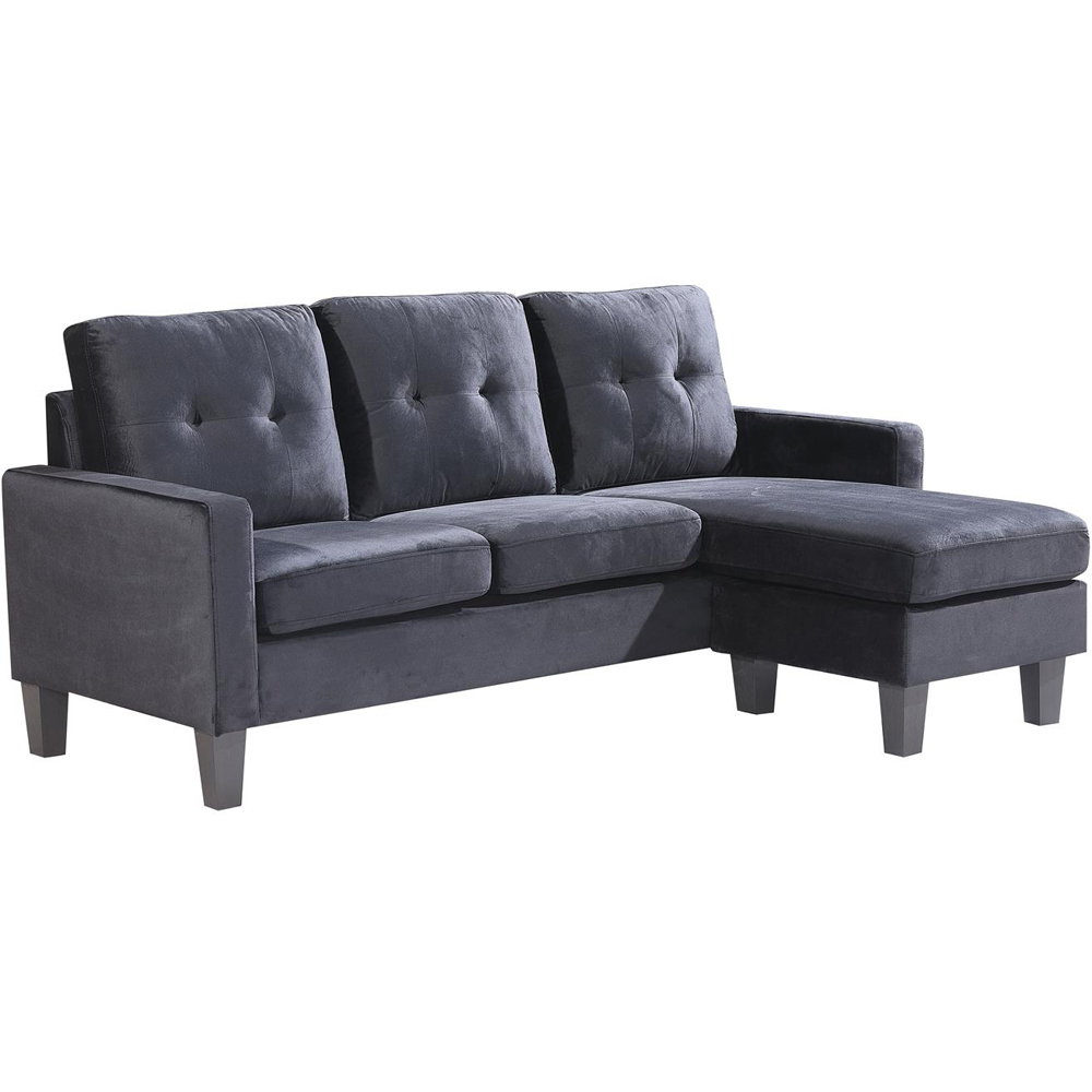 Portland 3 Seater Black Velvet L Shape Reversible Corner Sofa with Ottoman Image 4