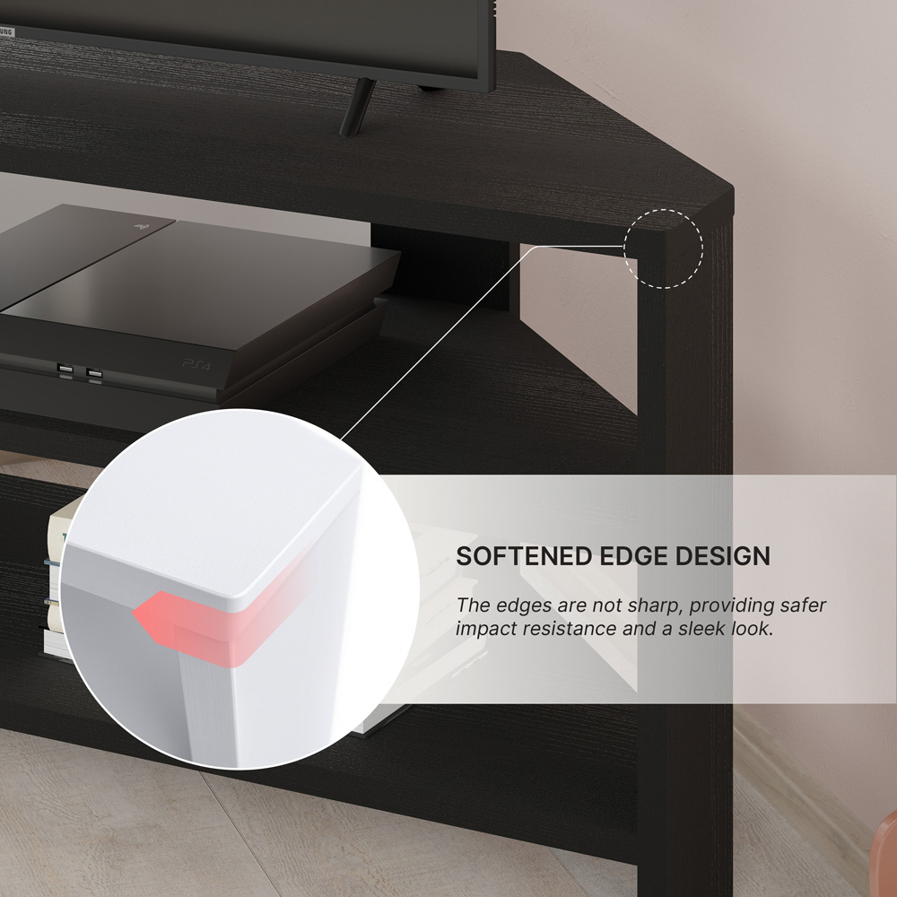 Decortie Thales 2 Shelf Black Wood Modern Corner TV Unit Image 6