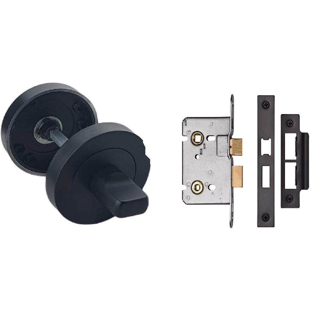 Golden Grace Matt Black Indiana Modern Bathroom Door Handle Set Image 3