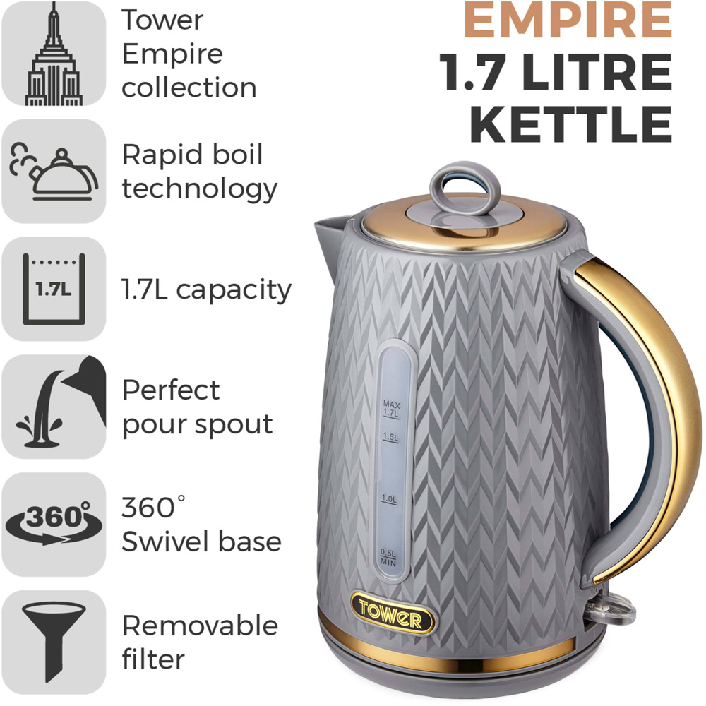 Tower Empire EEJB324 Grey 4 Slice Toaster and 1.7L Kettle Set Image 7