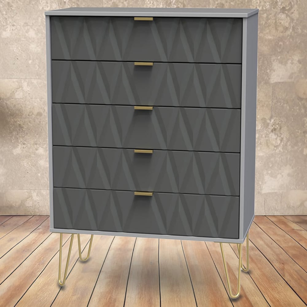 Crowndale Diamond 5 Drawer Matt Shadow and Grey Chest of Drawers Image 1