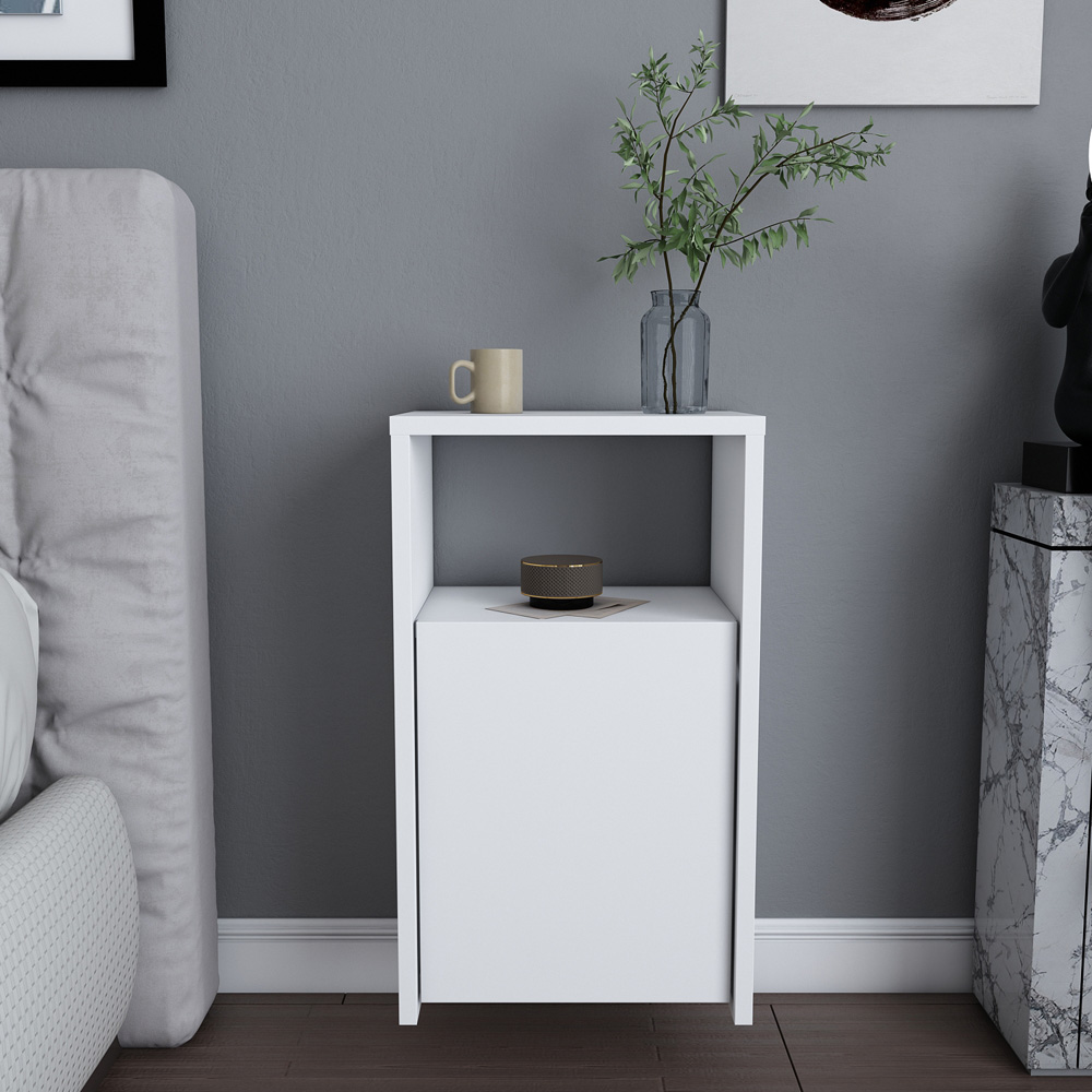 Decorotika Carlin Single Door Single Shelf White Bedside Table Image 4
