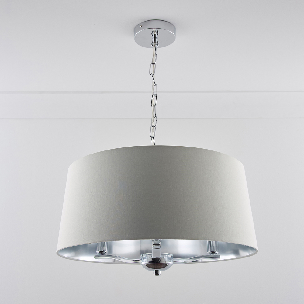 Kliving Giovanna 3 Light Cream Drum Shade Chrome Chandelier Image 2