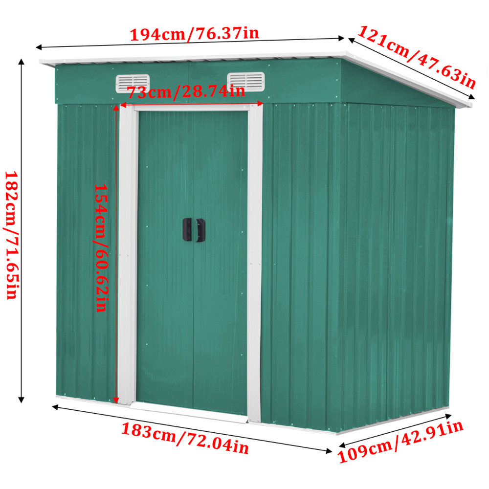 Living and Home 4 x 6ft Dark Green Metal Garden Storage Shed Image 4