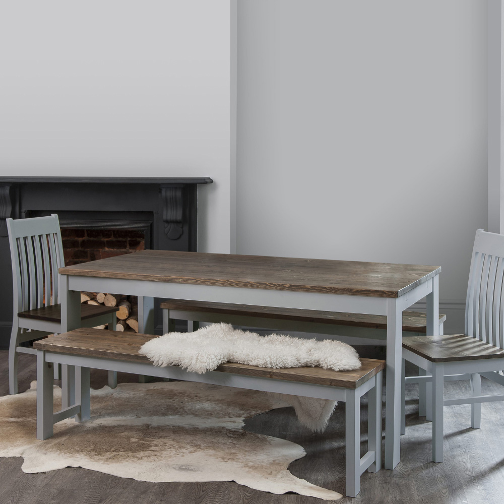 Noa and Nani Hever Grey and Dark Pine Dining Bench Image 4