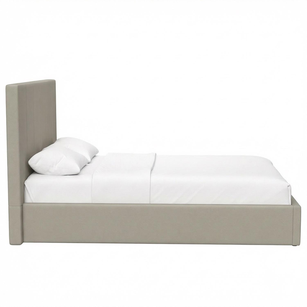 FWStyle Hoscar Double Beige Upholstered Lift-Up Ottoman Bed Frame with Ribbed Headboard Image 6