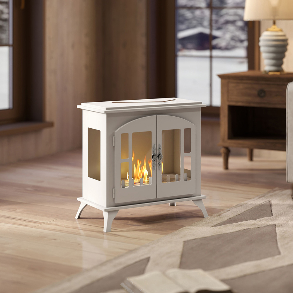 HOMCOM White Freestanding Ethanol Fireplace Stove 900ml Image 2