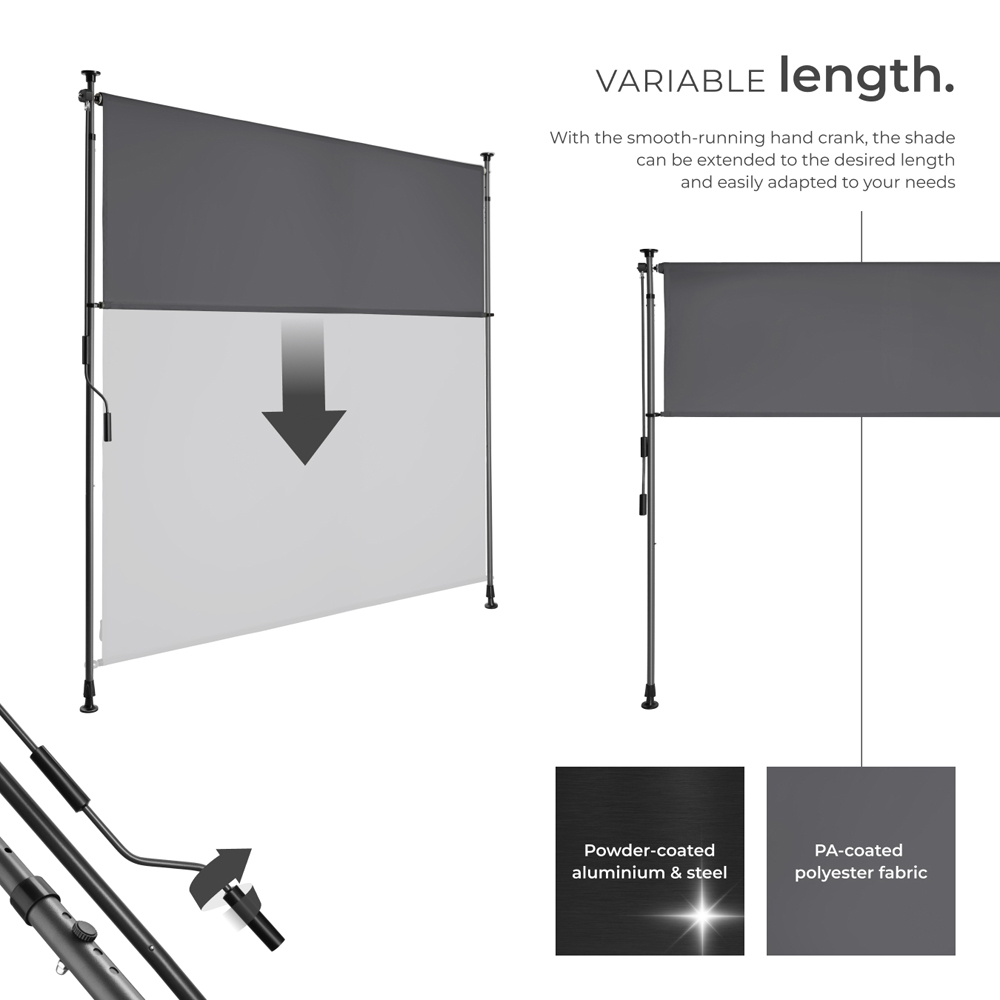 tectake Taija Dark Grey Retractable Awning with Hand Crank 3.1 x 1.58m Image 3