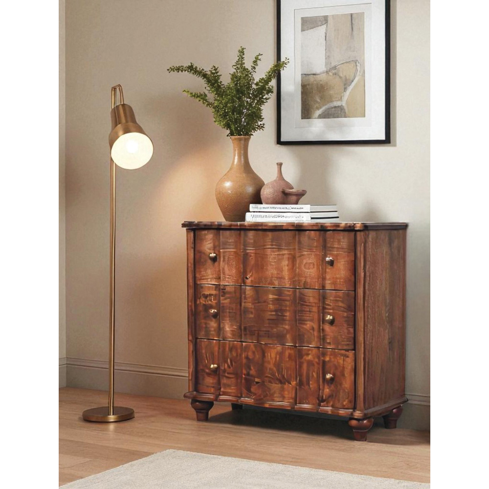 Artisan Furniture Lume Brown Roasted Panel 3 Drawer Solid Wood Chest of Drawers Image 7