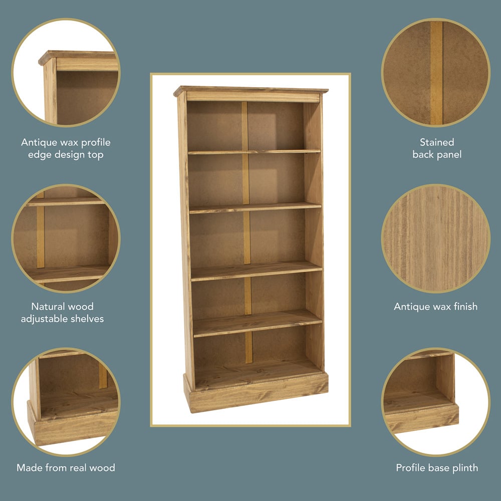 Core Products Corona 5 Shelf Pine Tall Bookcase Image 6