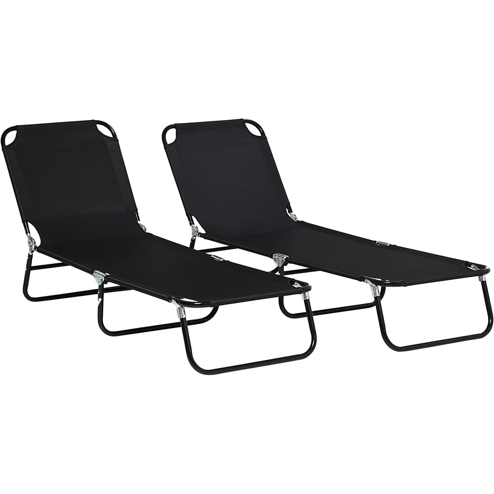 Outsunny Set of 2 Black Foldable Recliner Sun Lounger Image 2