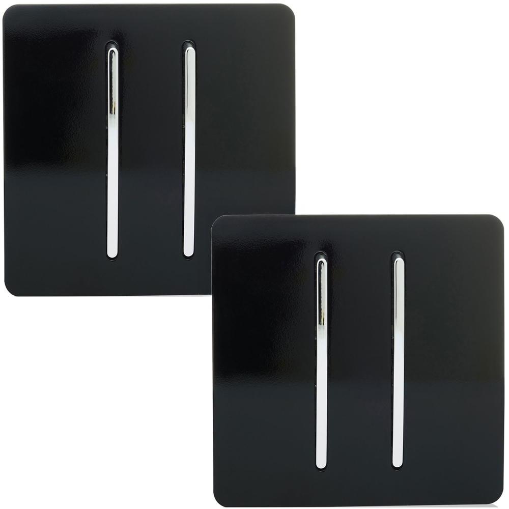 Trendi Switch 2 Gang 1 or 2 Way Piano Black Rocker Light Switch 2 Pack Image 1