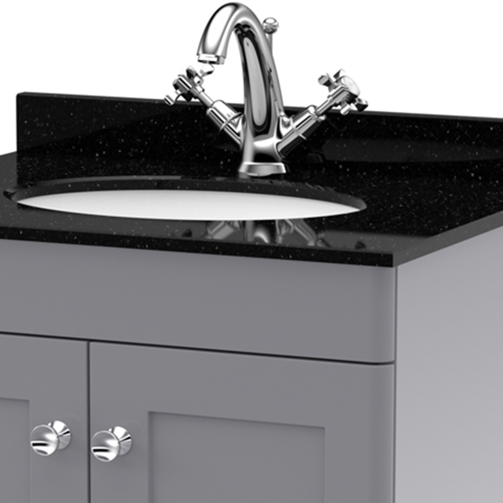 nuie Classique 2 Door Satin Grey Floor Standing Unit and 1 Tap Hole Marble Top Oval Basin 600mm Image 2