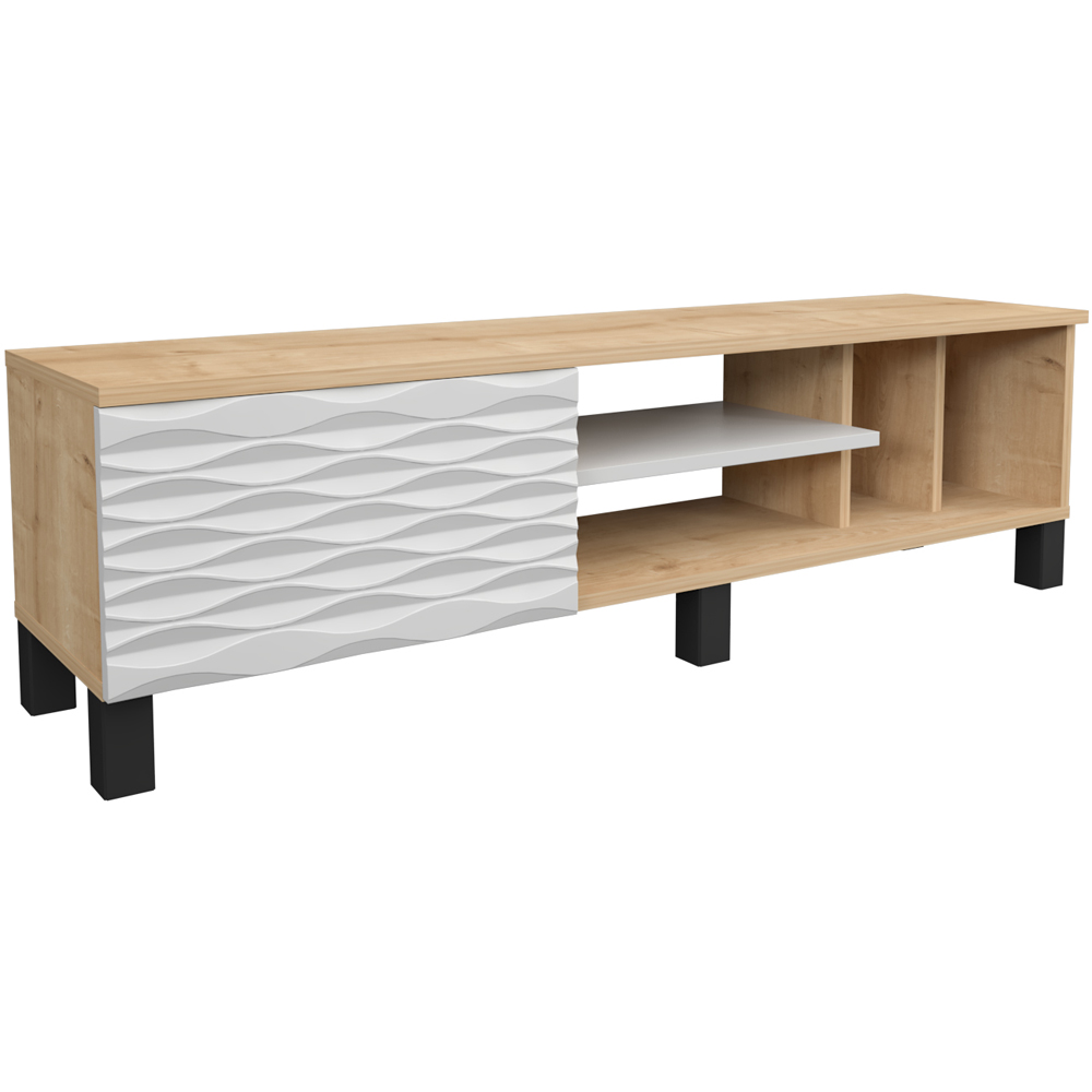 Decorotika Olyo Single Door 4 Shelf Oak and White TV Unit Image 5