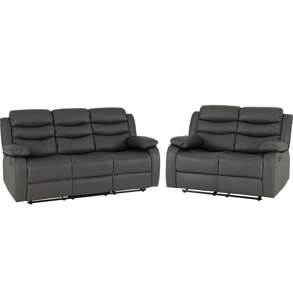 Seconique Roma 5 Seater Grey Faux PU Leather Recliner Sofa Set Image 2
