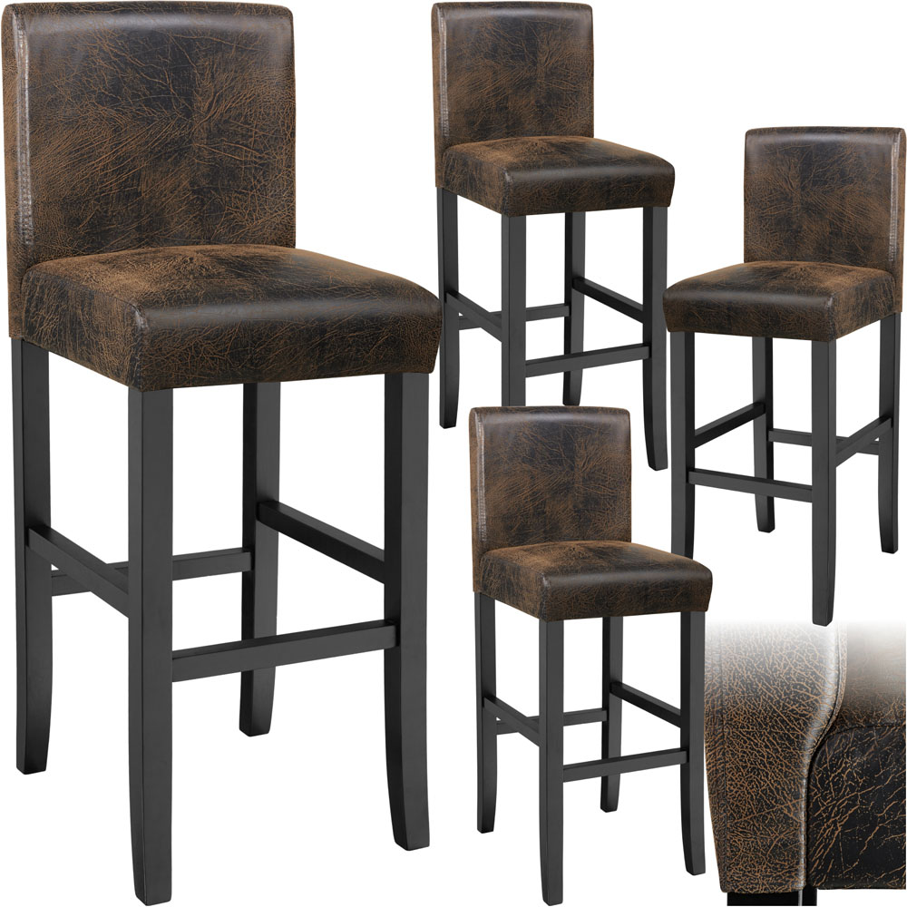 Tectake Antique Brown Leather Padded Bar Stool Set of 4 Image 2