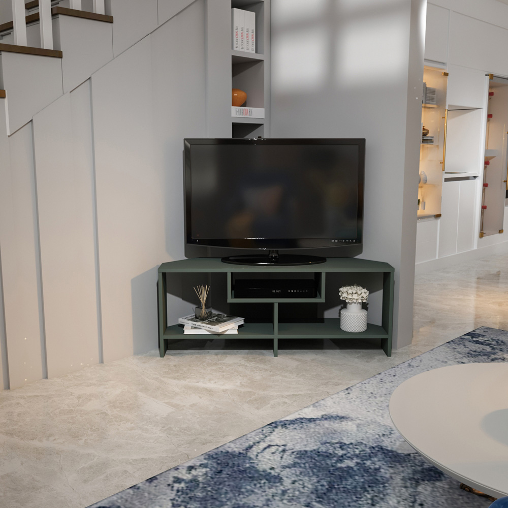 Decorotika Maldives 3 Shelf Green Corner TV Unit Image 5
