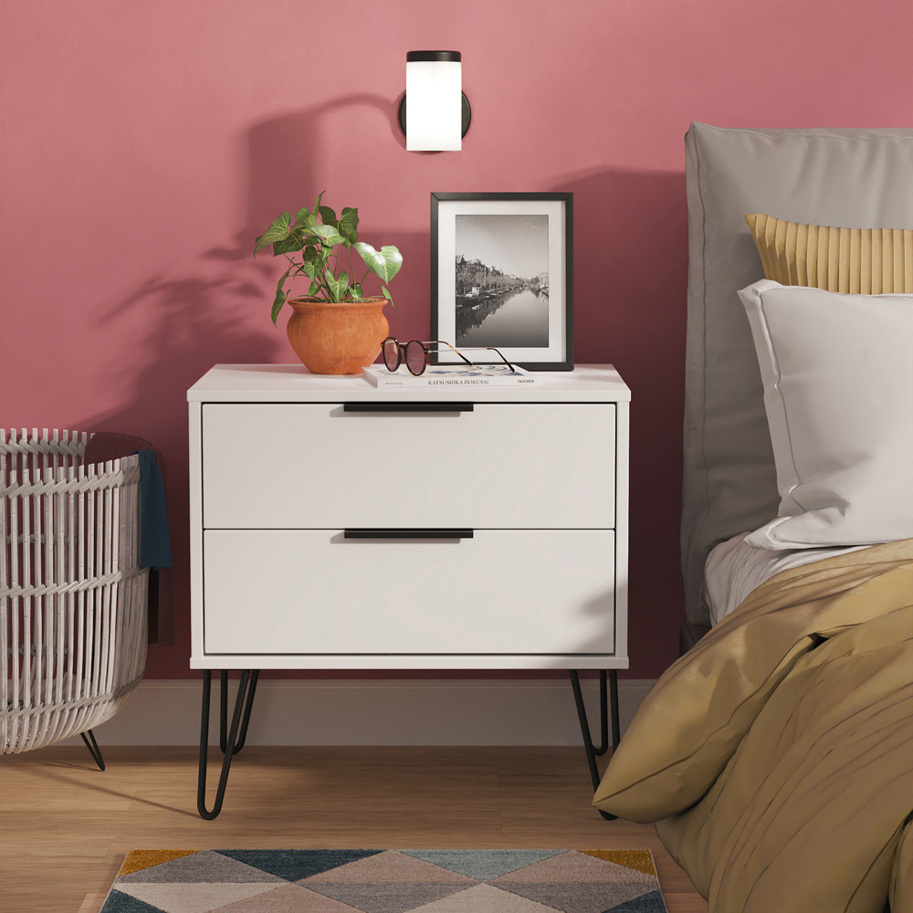 Crowndale Hong Kong 2 Drawer Matt White Side Table Ready Assembled Image 5