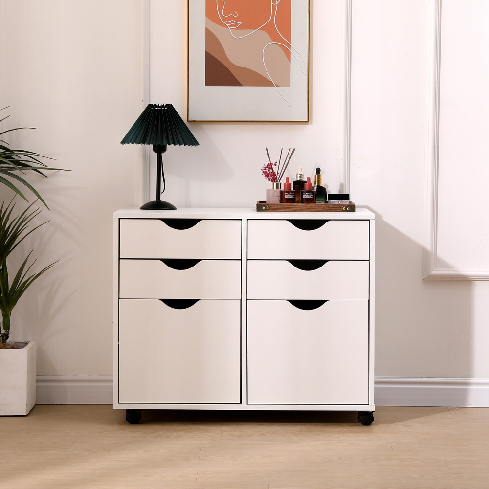 MMT Furniture Designs 2 Door 4 Drawer White Under Desk Storage Cabinet Image 4