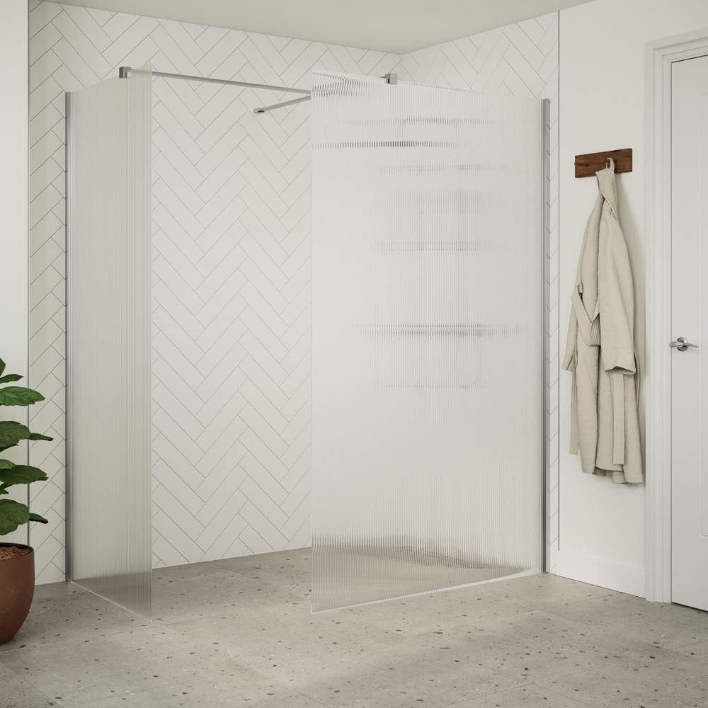 Bathstore Nero Fluted Glass Wetroom Shower Panel with Chrome Profile and Side Arm 800mm Image 2