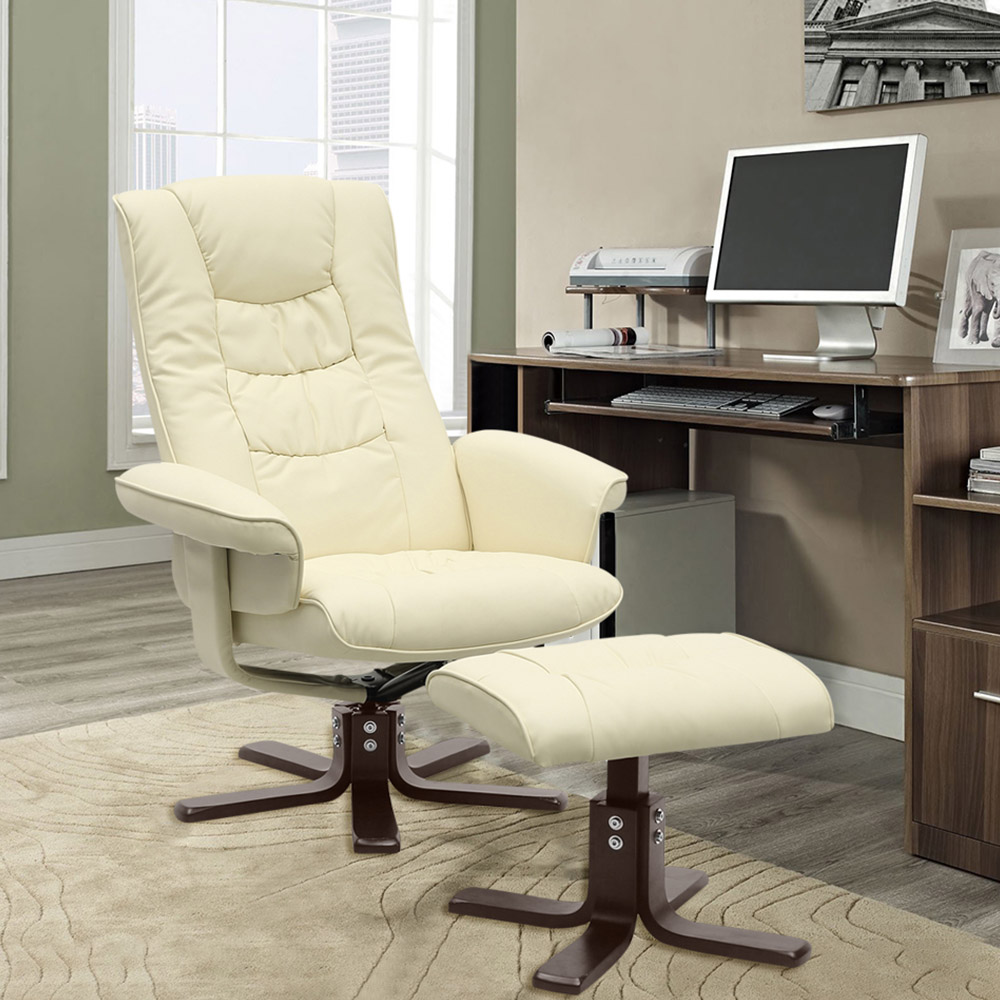 Living and Home Beige Upholstered Swivel Recliner Chair with Ottoman Image 8