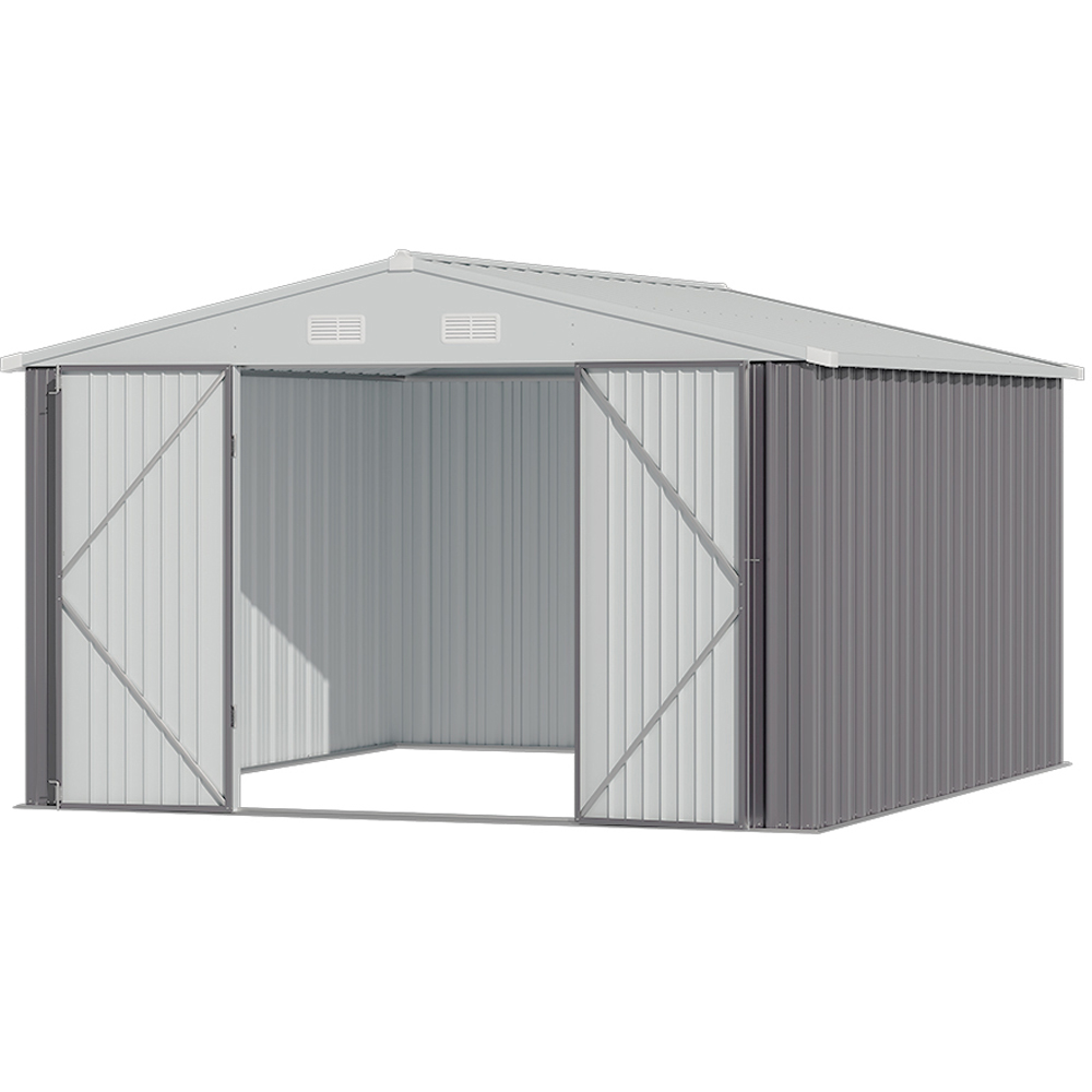 Living and Home 10.4 x 10ft Grey Lockable Metal Storage Shed Image 1
