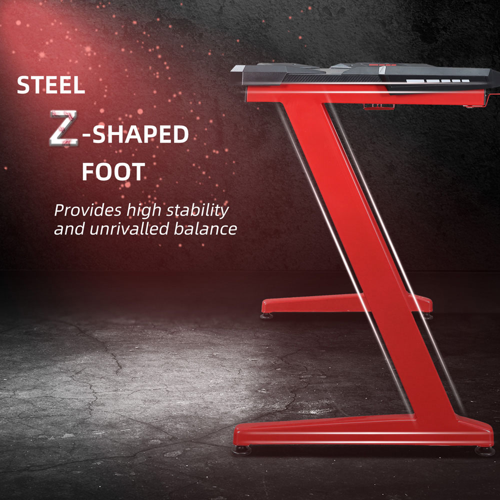 Portland Ergonomic Gaming Desk with Cup Holder Black and Red Image 5