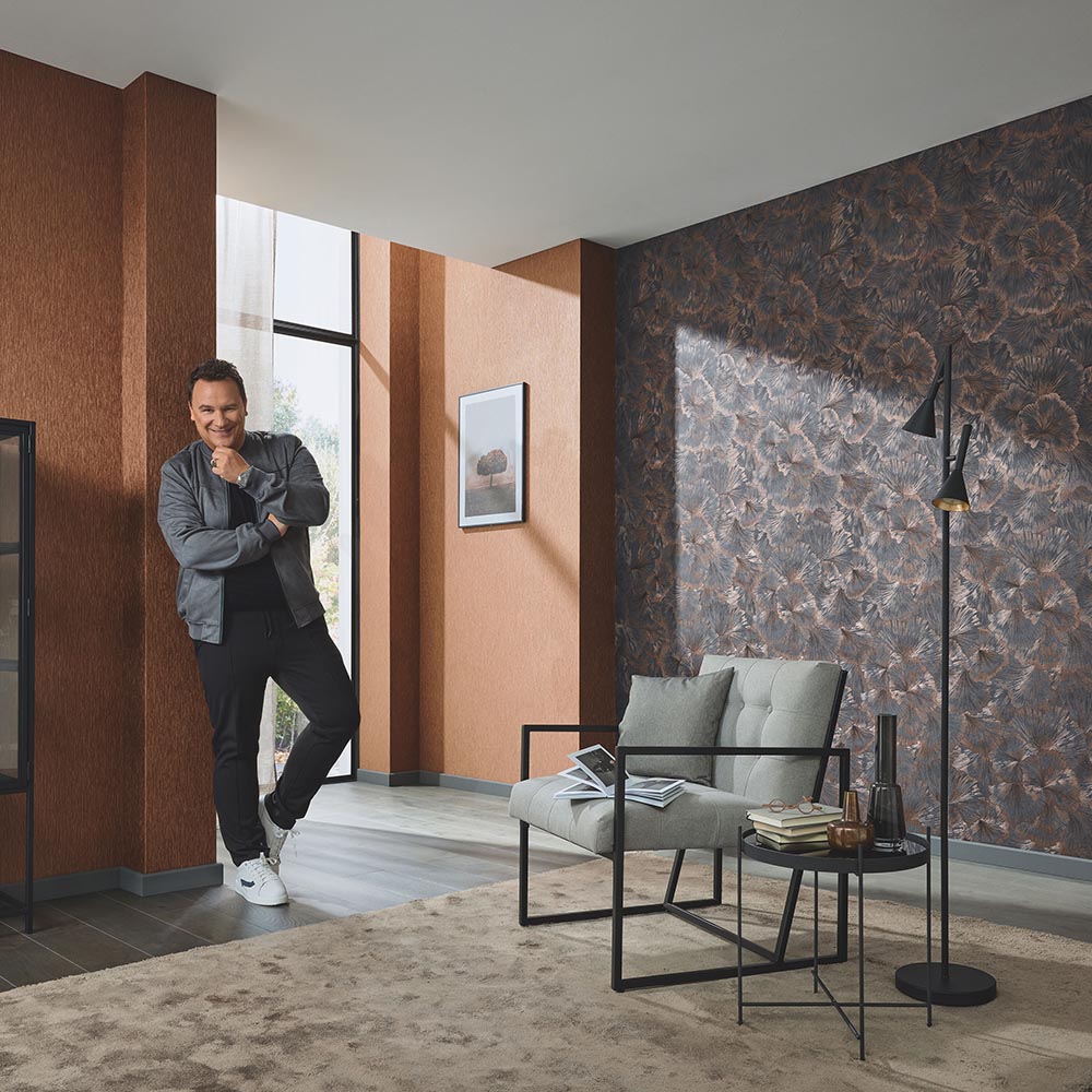 Erismann Stunning Ginkgo Flower Grey and Copper Vinyl Wallpaper Image 3