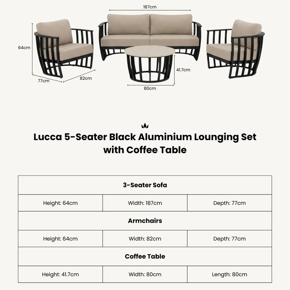 Royalcraft Lucca 5 Seater Black Lounging Set Image 9
