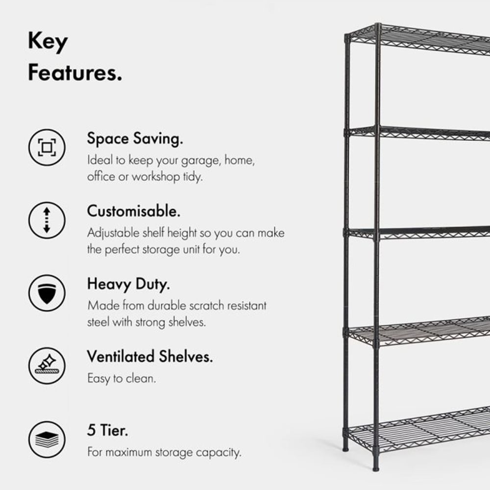 VonHaus 5 Shelf Wire Storage Rack Image 7