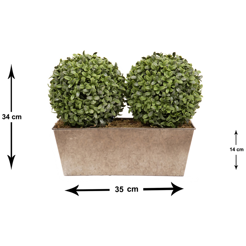 GreenBrokers Artificial Boxwood Double Bay Ball in Rustic Window Box 35cm Image 4