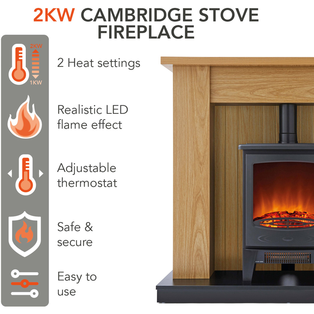 Warmlite Cambridge Black and Oak Stove Fireplace Suite with LED Flame Effect 1850W 40 inch Image 2
