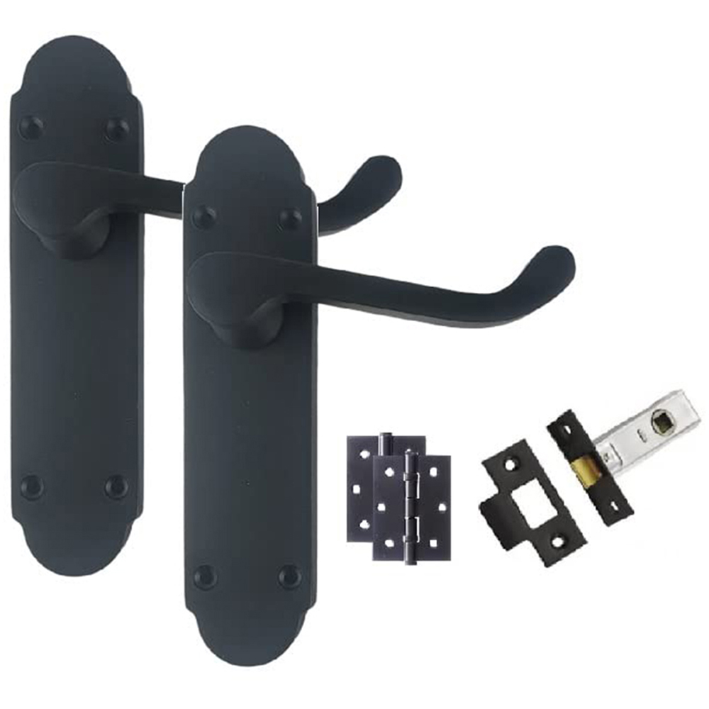Golden Grace Matt Black Victorian Scroll Latch Door Handle Pair 168 x 40mm 6 Pack Image 2